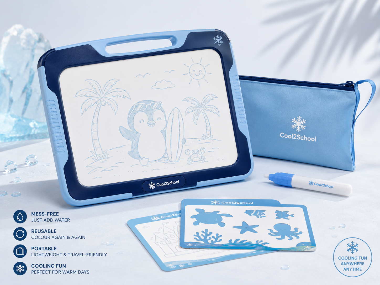 Mess-free cooling colouring board